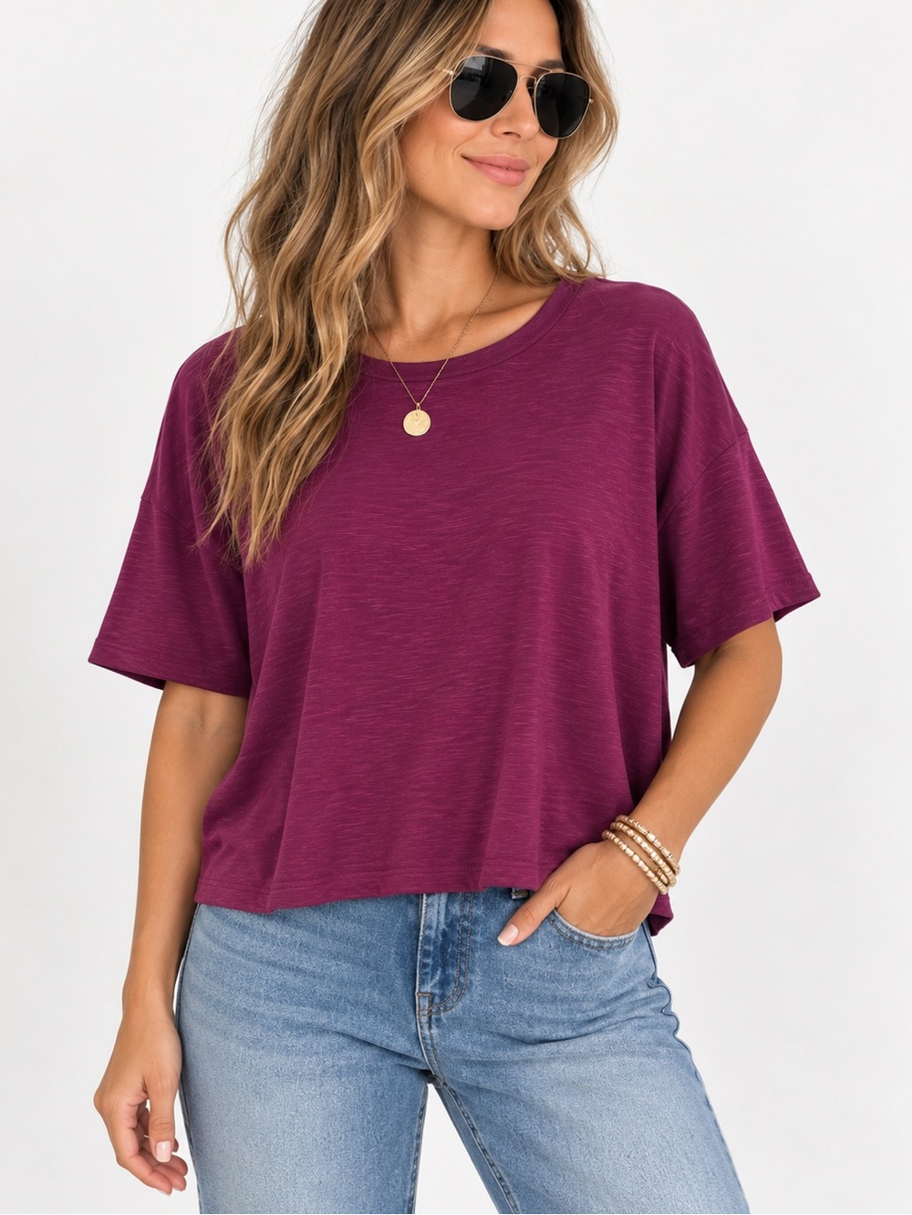 Sofia Vergara Plum Boxy Oversized Tee Size L